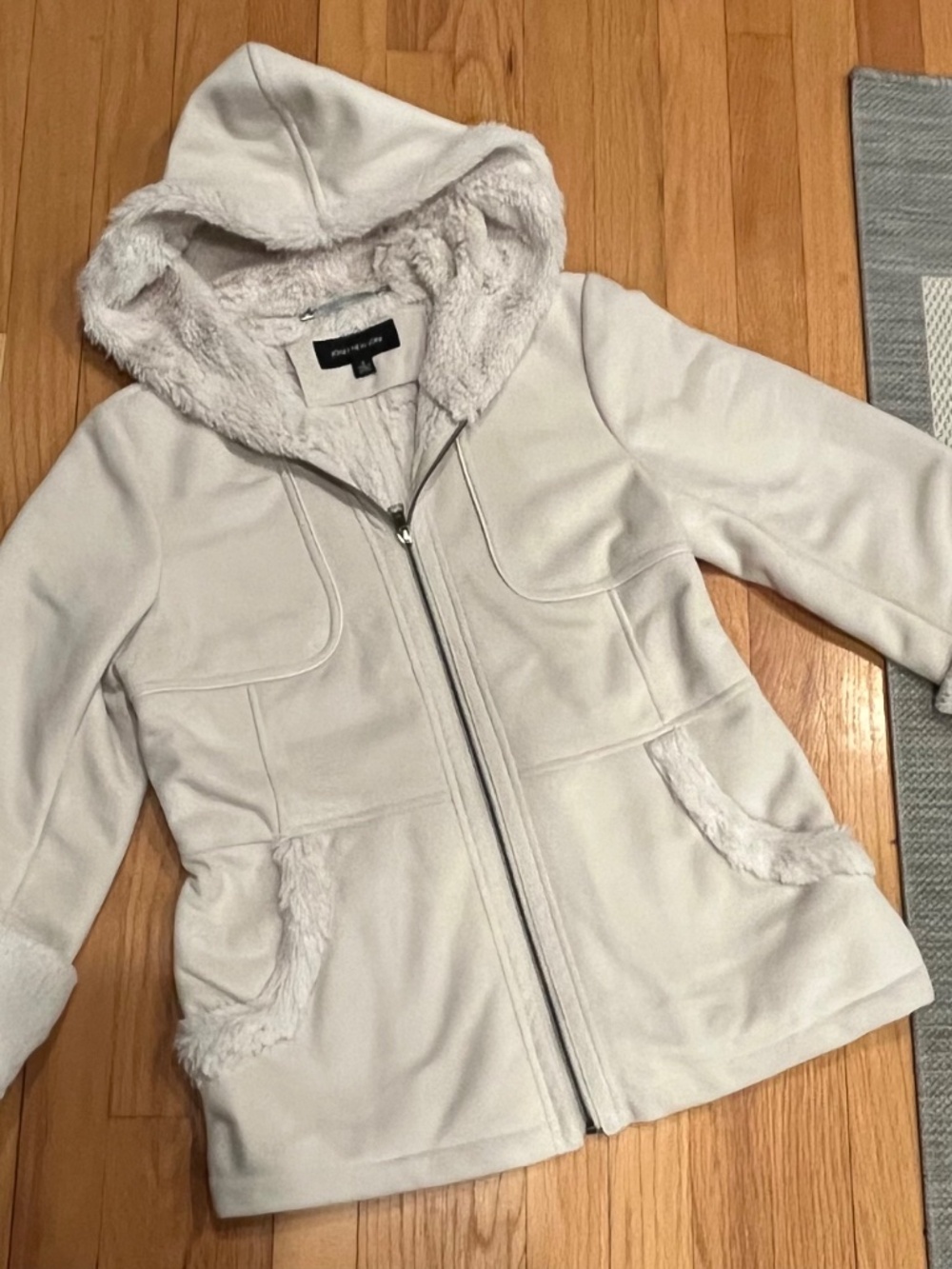 Jones New York Faux Suede And Fur Hooded Jacket Cream Size Small - Picture 6 of 8